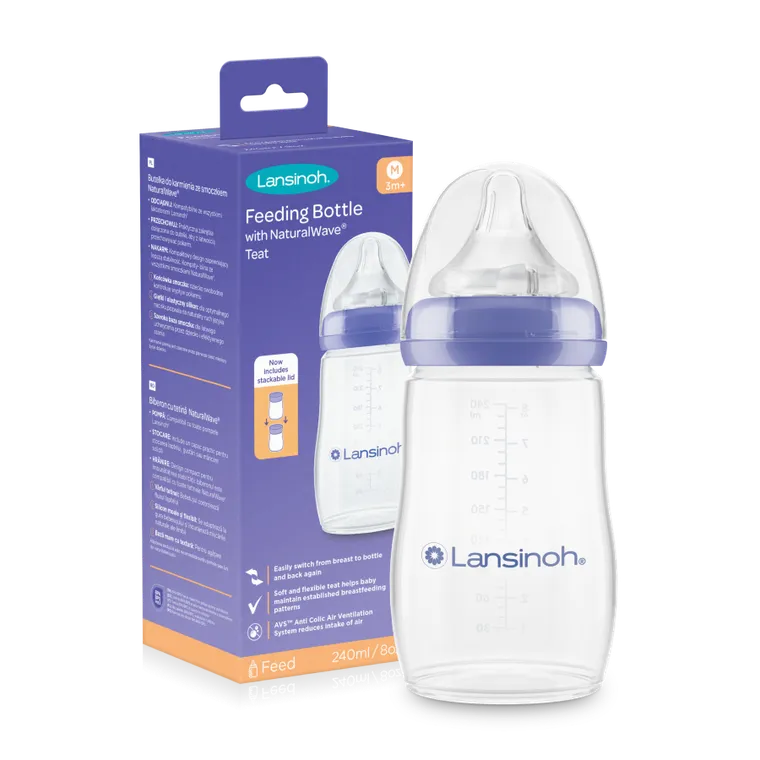 Lansinoh, Natural Wave, butelka ze smoczkiem, rozmiar M, 240 ml