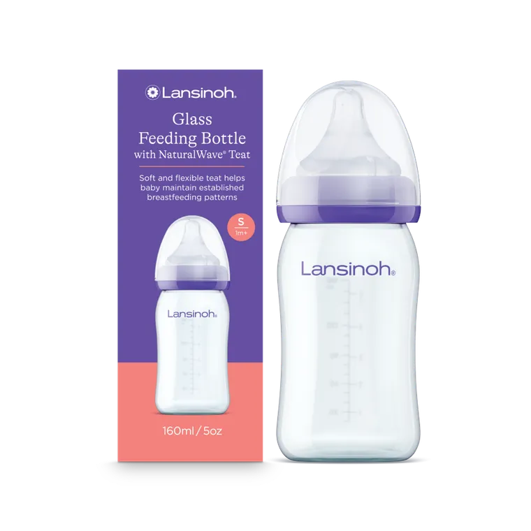 Lansinoh, NaturalWave, szklana butelka do karmienia ze smoczkiem, rozmiar S, 160 ml
