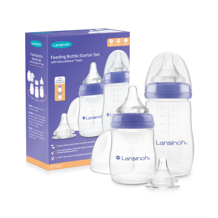 Lansinoh, NaturalWave, zestaw startowy butelek do karmienia ze smoczkami, rozmiar S, M, L