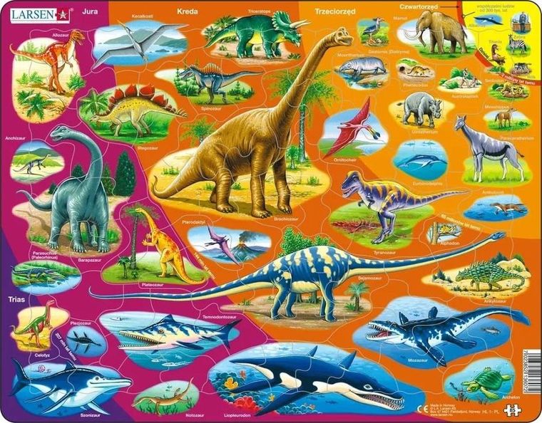 Larsen, Historia natury Od Triasu do teraz, dinozaury, puzzle ramkowe, 85 elementów