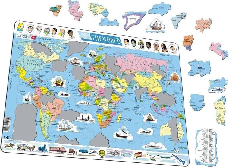 Larsen, Mapa Świat polityczna, puzzle ramkowe maxi