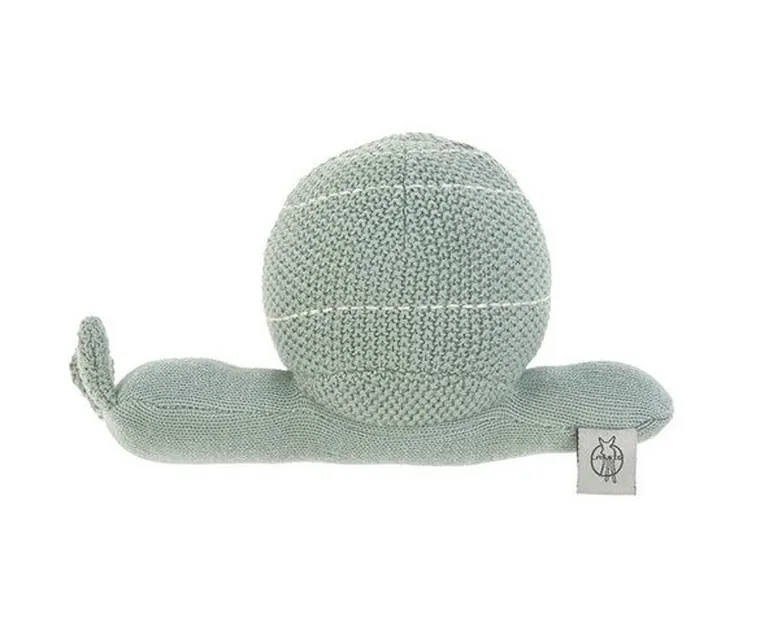 Lassig, Garden Explorer, dziergana przytulanka z grzechotką, ślimak szarozielony