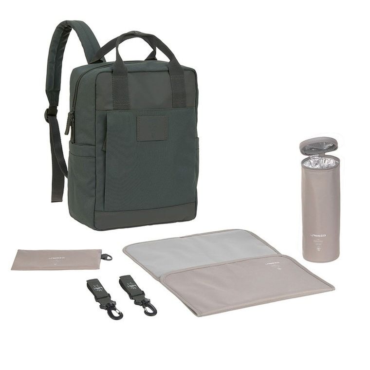 Lassig, Green Label, plecak dla mam z akcesoriami Vividal, kwadratowy, dark olive