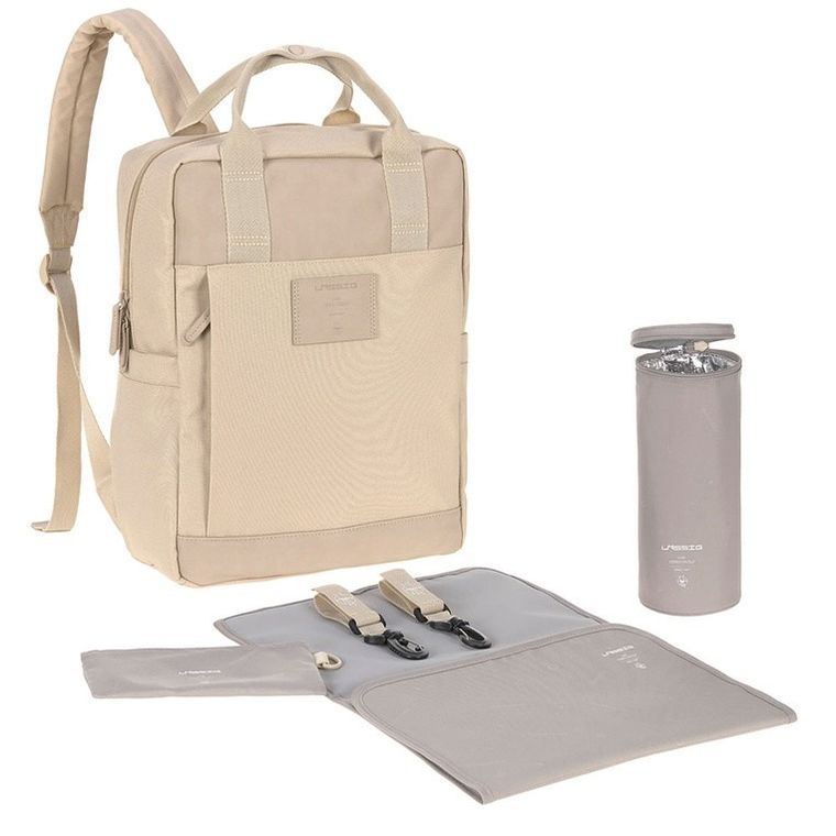 Lassig, Green Label, plecak dla mam z akcesoriami Vividal, kwadratowy, humus