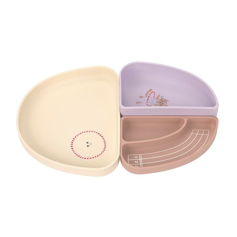 Lassig, Tiny Team, zestaw silikonowych naczyń, kotek, 3 szt.