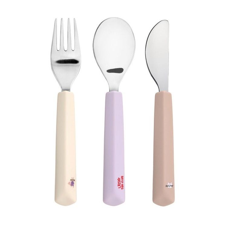 Lassig, Tiny Team, zestaw sztućców ze stali nierdzewnej z silikonową rączką, kotek, 3 szt.