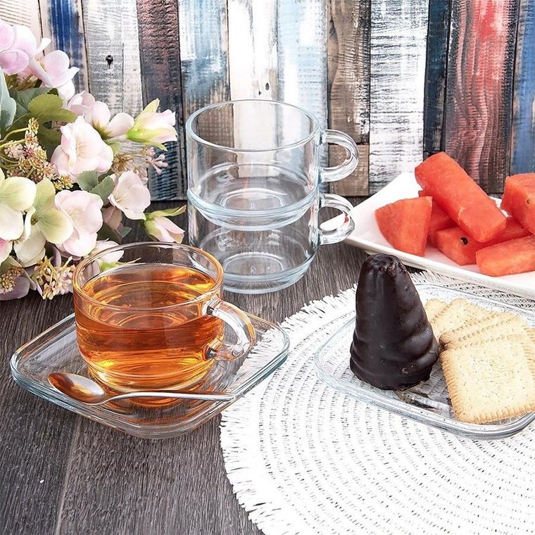 LAV, filiżanka ze spodkiem szklana, 250 ml, 6 szt.