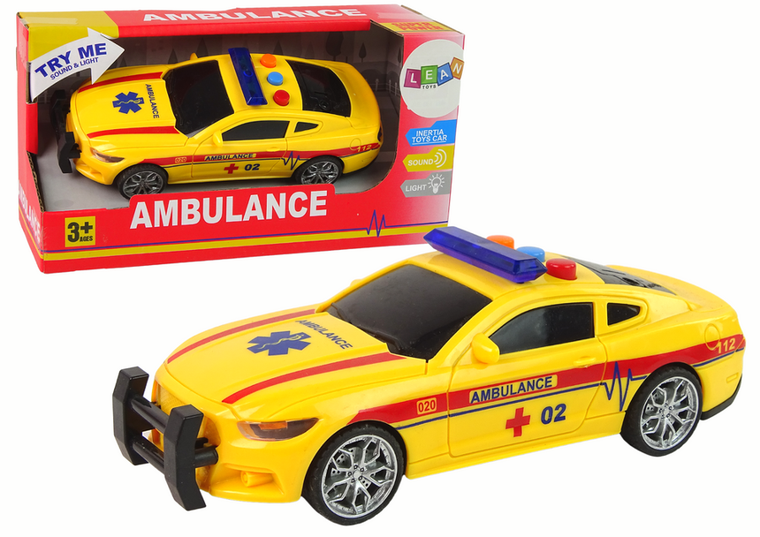 Lean Toys, ambulans, auto sportowe, pojazd interkatywny, żółty