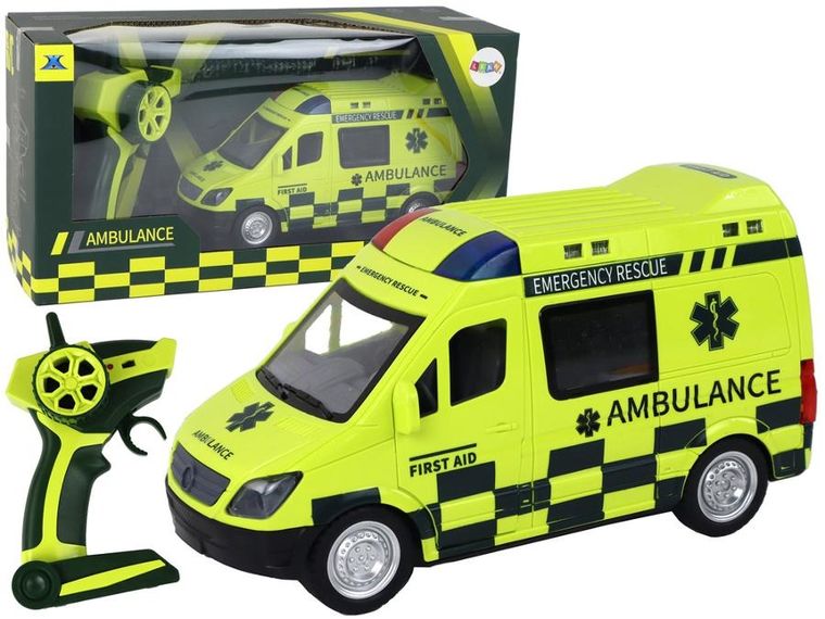 Lean Toys, ambulans, interaktywny pojazd zdalnie sterowany, żółty