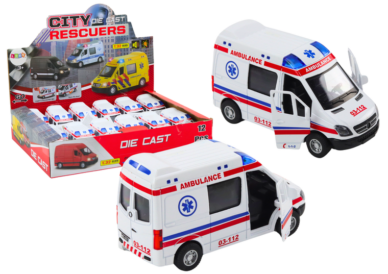 Lean Toys, ambulans, pojazd interaktywny z napędem, biały, 1:32