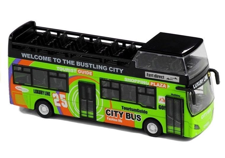 Lean Toys, autobus piętrowy, pojazd turystyczny, zielony, 1:32