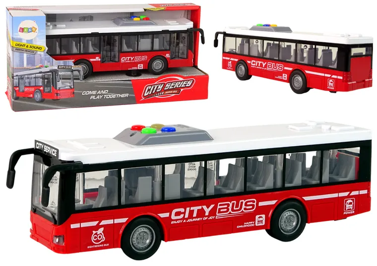 Lean Toys, Autobus, pojazd interaktywny, napęd frykcyjny, czerwony, 1:16