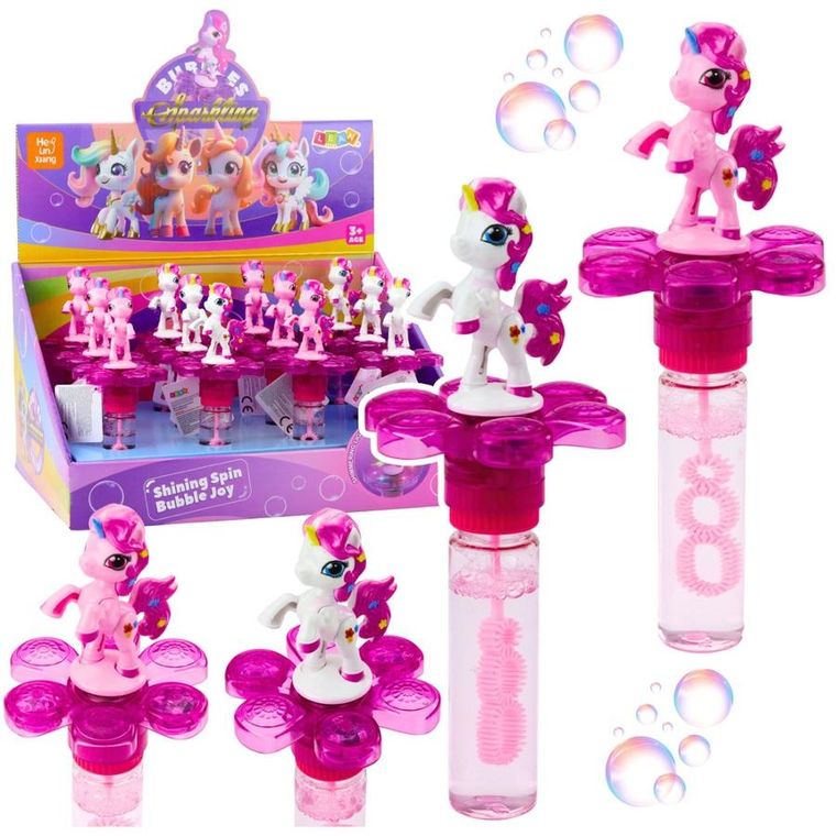 Lean Toys, bańki mydlane, jednorożec na obrotowym kwiatku, 20 cm, 1 szt.