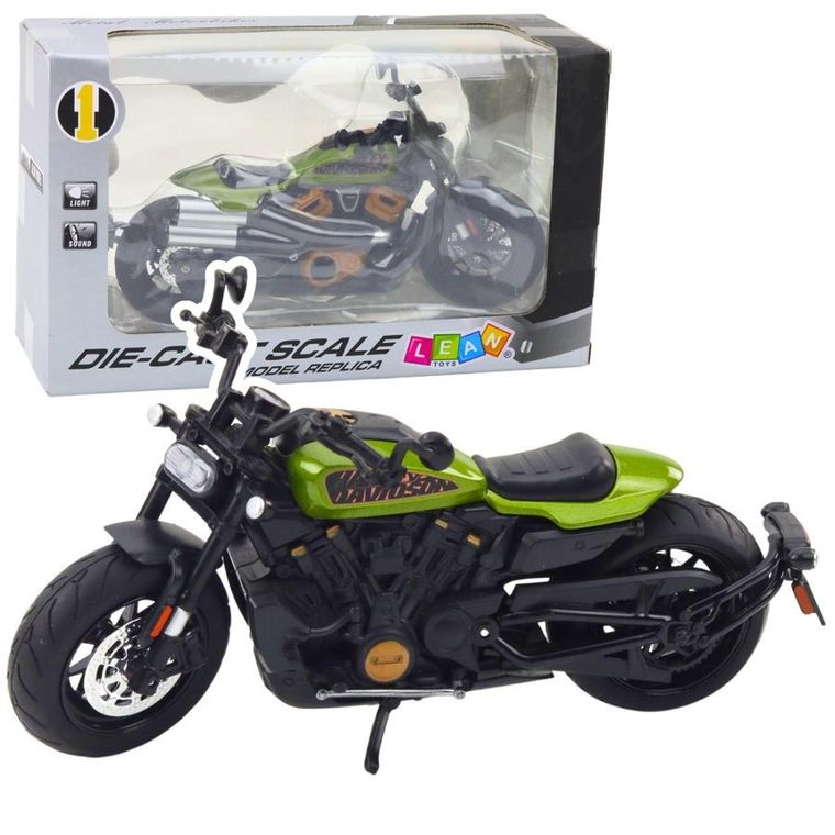 Lean Toys, Chopper, motocykl, pojazd interaktywny, czarno-zielony, 1:12