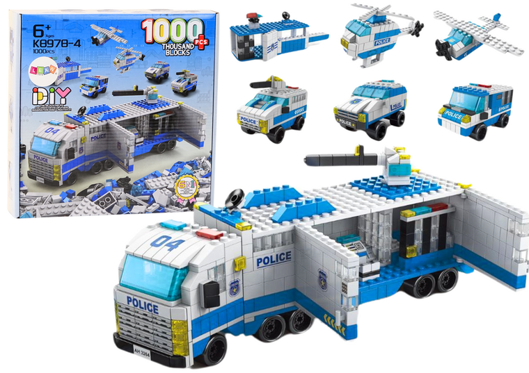 Lean Toys, ciężarówka policyjna, klocki 6w1, 1000 elementów