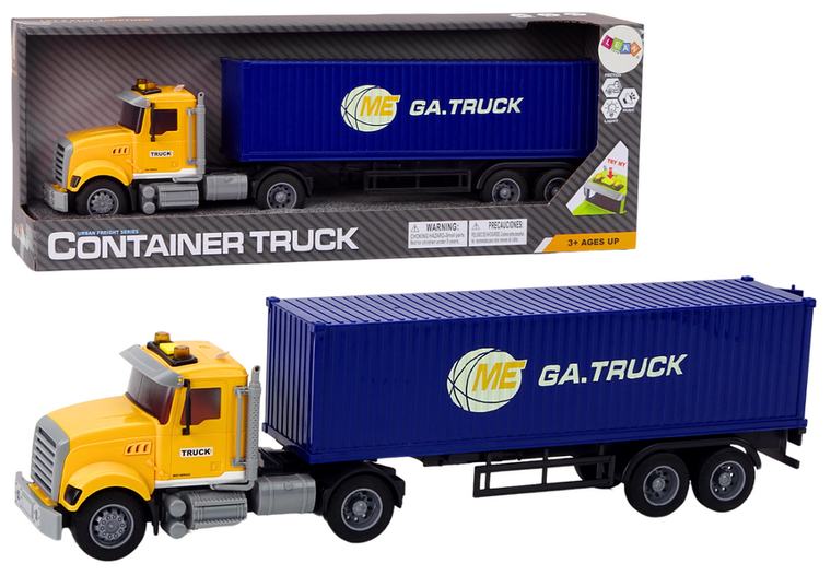 Lean Toys, ciężarówka z kontenerem, pojazd interaktywny z napędem, żółta