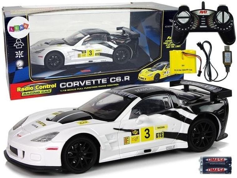 Lean Toys, Corvette C6.R, pojazd zdalnie sterowany, 1:18, biały