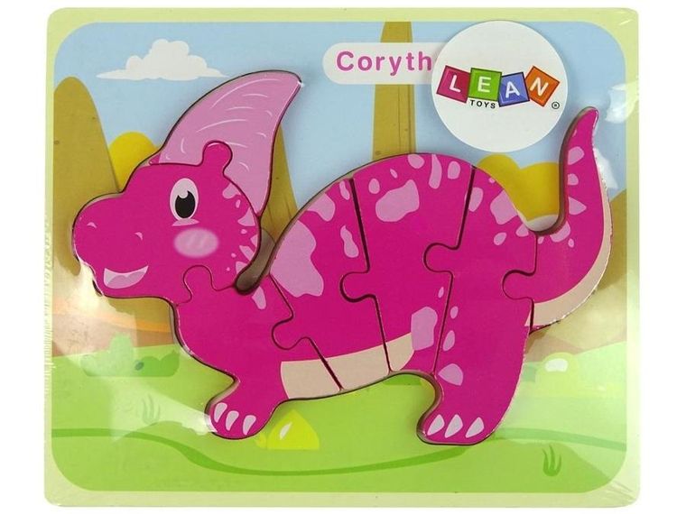 Lean Toys, Dinozaur Korytozaur, różowy, puzzle drewniane, 7 elementów