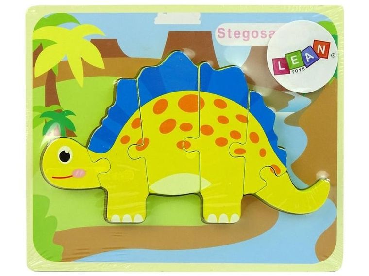 Lean Toys, Dinozaur Stegosaurus, żółty, puzzle drewniane, 6 elementów