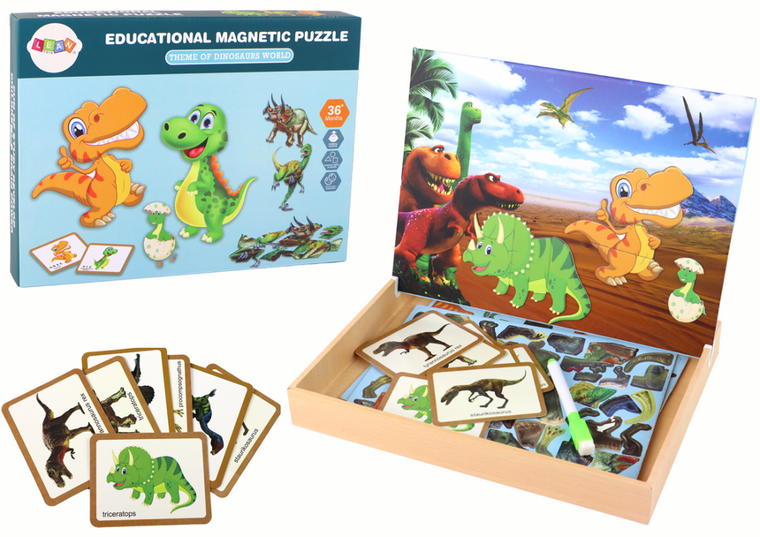 Lean Toys, Dinozaury, edukacyjne puzzle magnetyczne