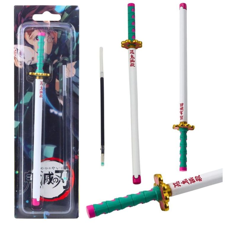 Lean Toys, długopis metalowy, miecz katana anime, czarny z wymiennym wkładem, turkus