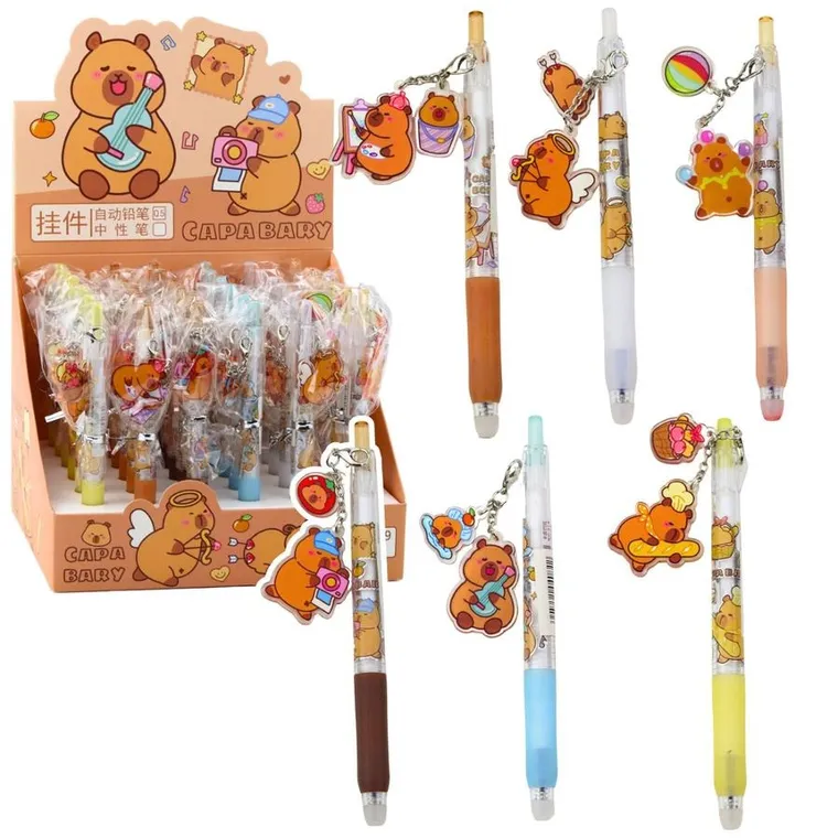 Lean Toys, długopis żelowy, niebieski z brylokiem kapibary, 14,5 cm, 1 szt.