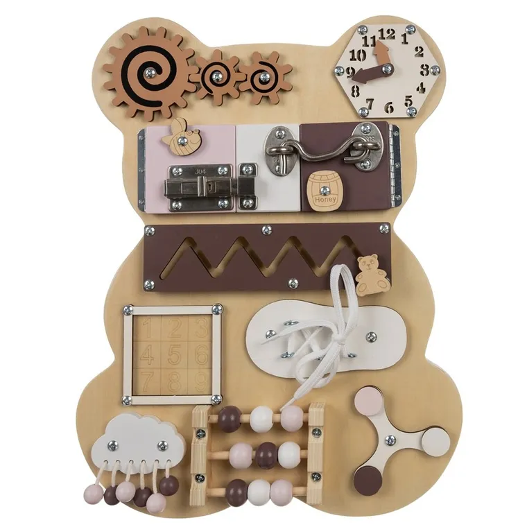 Lean Toys, drewniana, tablica manipulacyjna, miś, 14 elementów