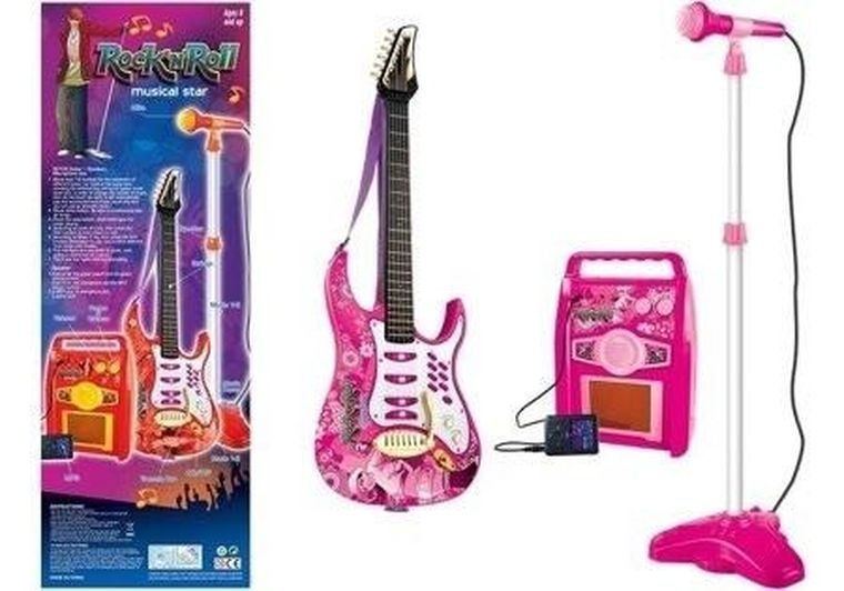 Lean Toys, gitara z mikrofonem, różowa