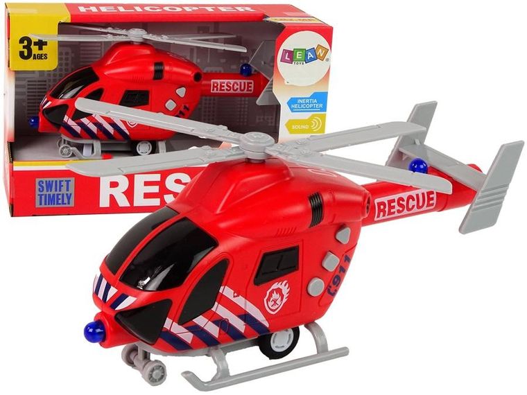 Lean Toys, helikopter ratunkowy, straż pożarna, pojazd interaktywny, czerwony