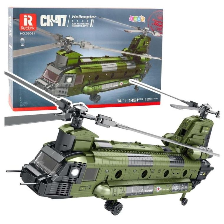 Lean Toys, Helikopter wojskowy Chinook, klocki konstrukcyjne, 1451 elementów