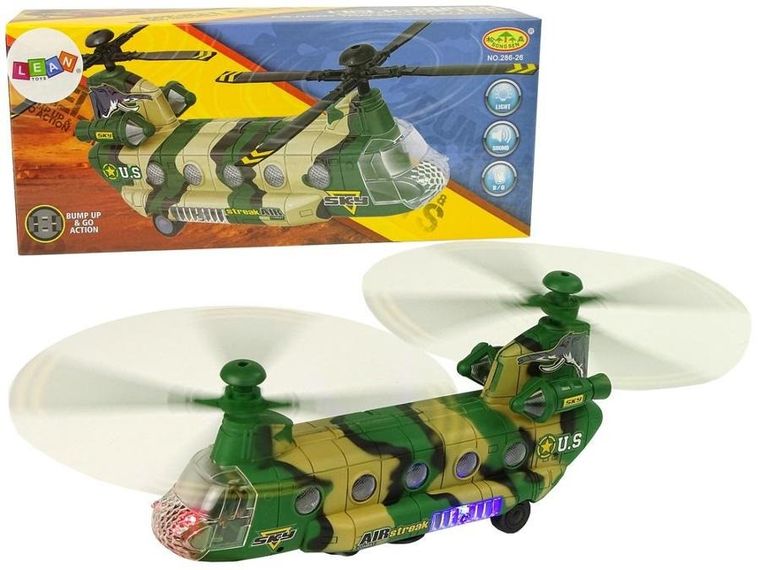 Lean Toys, helikopter wojskowy, światło i dźwięk