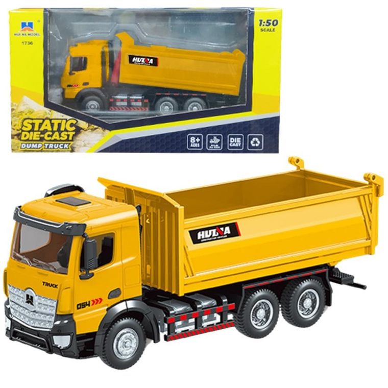 Lean Toys, Huina, wywrotka, pojazd ciężarowy, żółta, 1:50