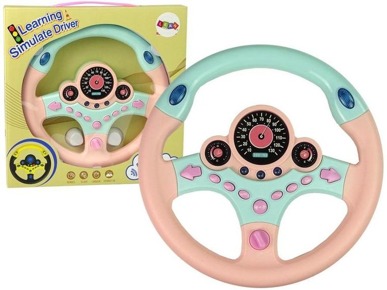 Lean Toys, interaktywna kierownica różowa, światła, dzwięk