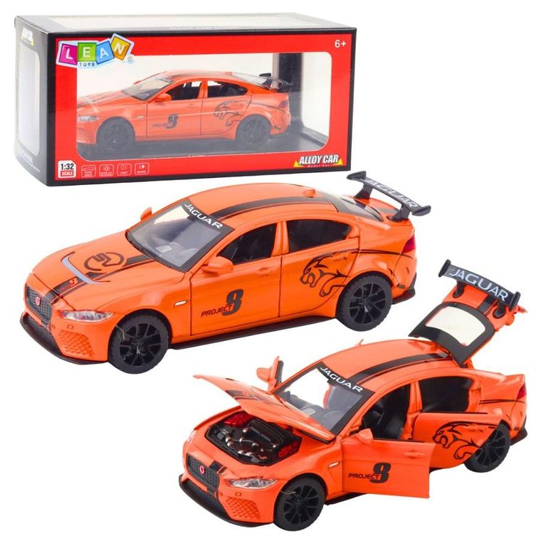 Lean Toys, jaguar, interaktywny pojazd metalowy, pomarańczowy