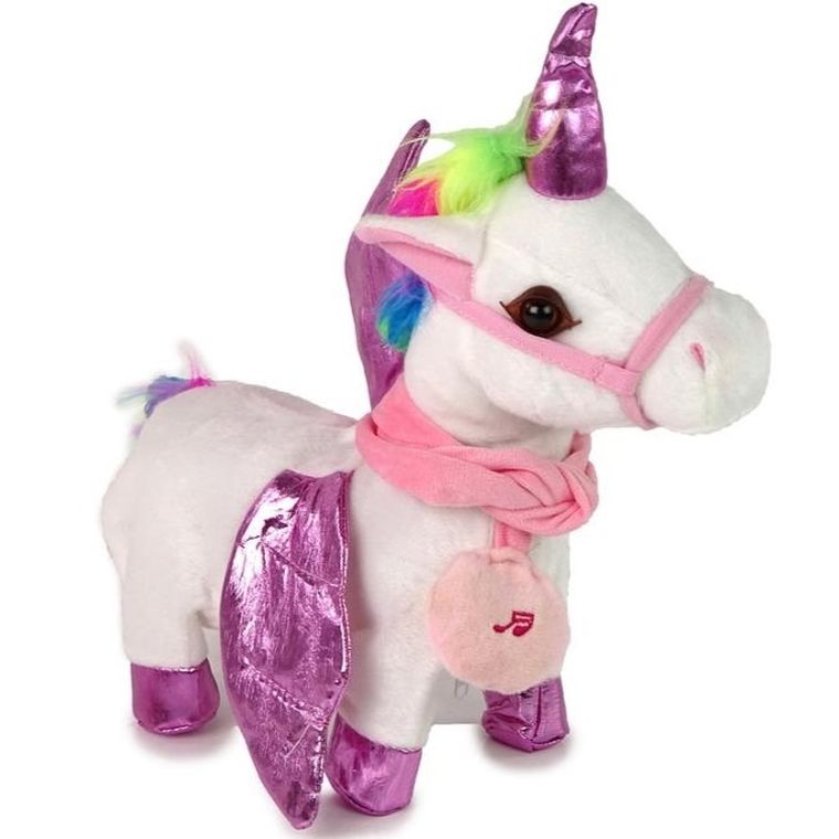 Lean Toys, jednorożec, maskotka interaktywna, biały różowe skrzydła