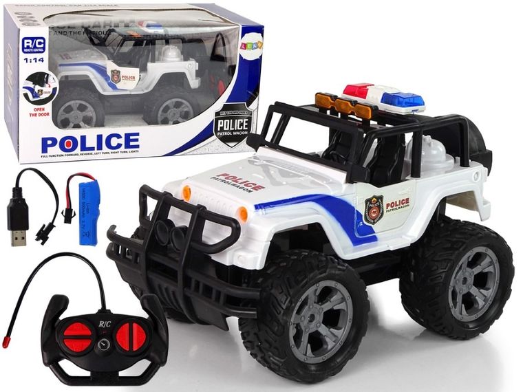 Lean Toys, Jeep policyjny, pojazd zdalnie sterowany, 1:14