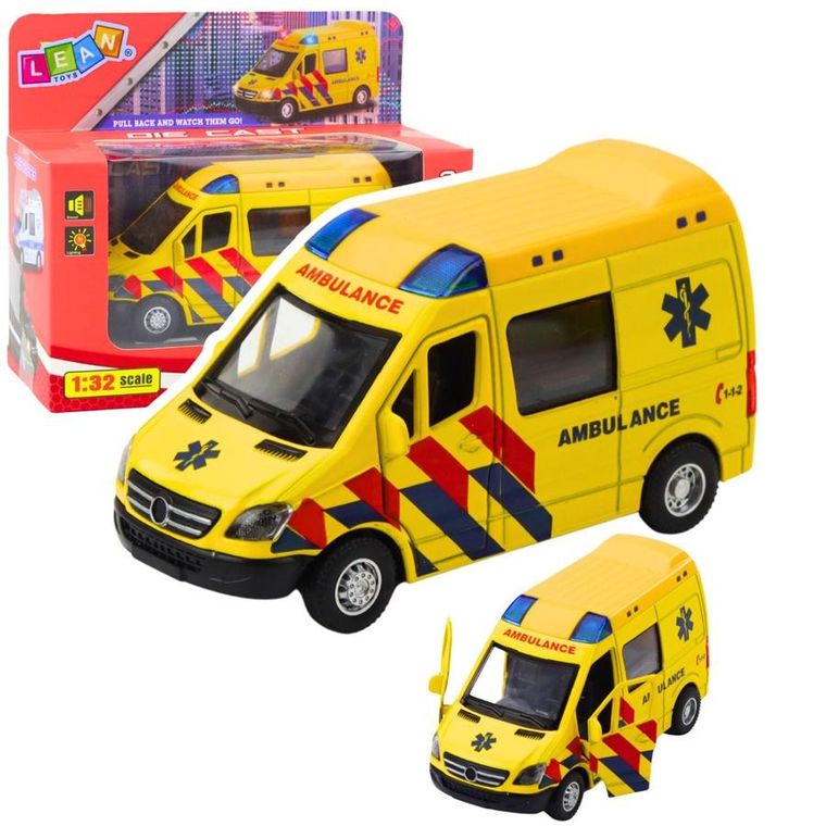 Lean Toys, karetka ambulans, pojazd metalowy z napędem pull back
