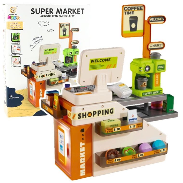 Lean Toys, kasa sklepowa z ladą i akcesoriami, interaktywna, 70 elementów
