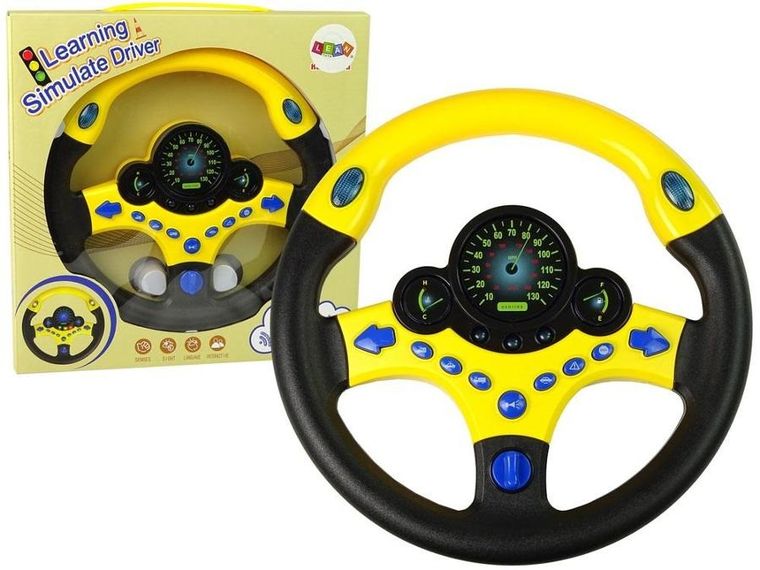 Lean Toys, kierownica, światła, dźwięk, zabawka interaktywna, żółta
