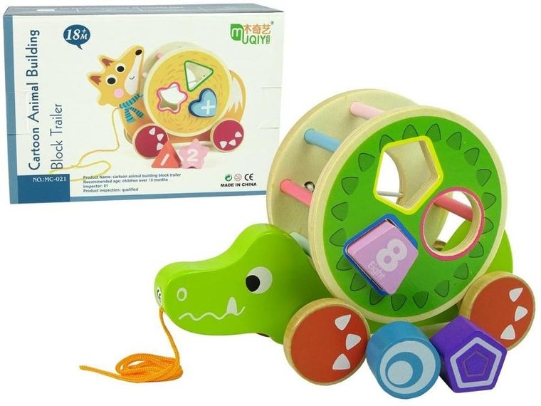 Lean Toys, klocki drewniane sorter do ciągnięcia, krokodyl