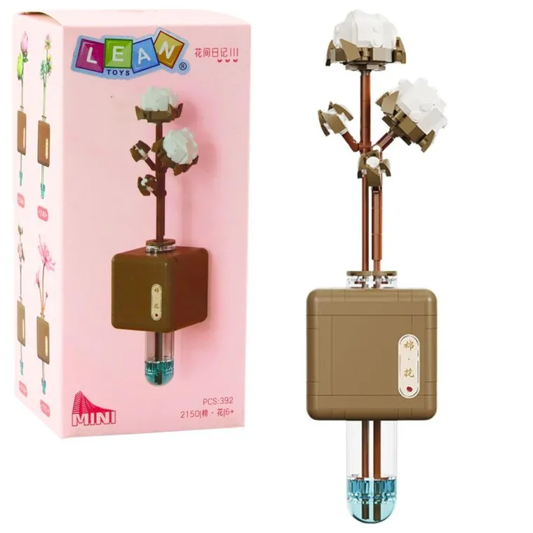 Lean Toys, klocki konstrukcyjne, Gałązka Kwiat Bawełny w Fiolce, 392 elementów