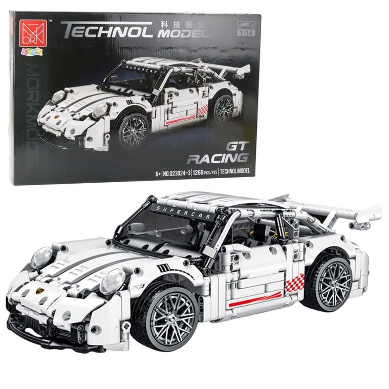 Lean Toys, klocki konstrukcyjne, Samochód GT Racing Biały, 1:14, 1268 elementów