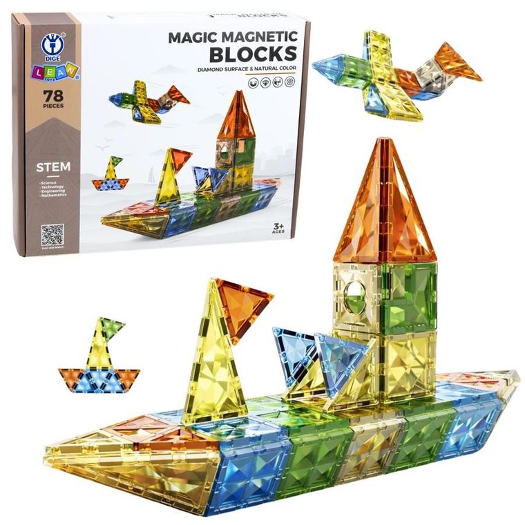 Lean Toys, klocki magnetyczne 3D, 78 elementów