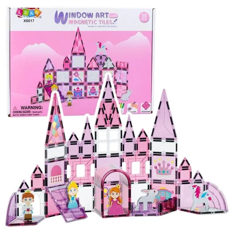 Lean Toys, klocki magnetyczne, różowe, 50 elementów