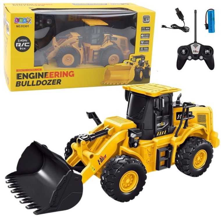 Lean Toys, koparka buldożer, pojazd zdalnie sterowany, żółta