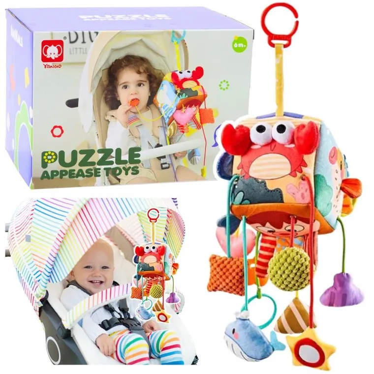 Lean Toys kostka sensoryczna, zawieszka do łóżeczka, zwierzęta morskie