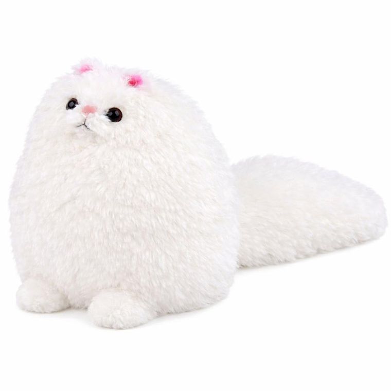 Lean Toys, kot z długim ogonem, maskotka, biały, 30-30 cm