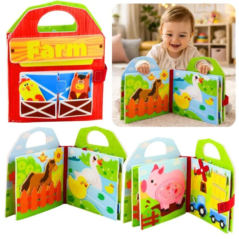Lean Toys, książeczka sensoryczna 3D, filcowa, farma