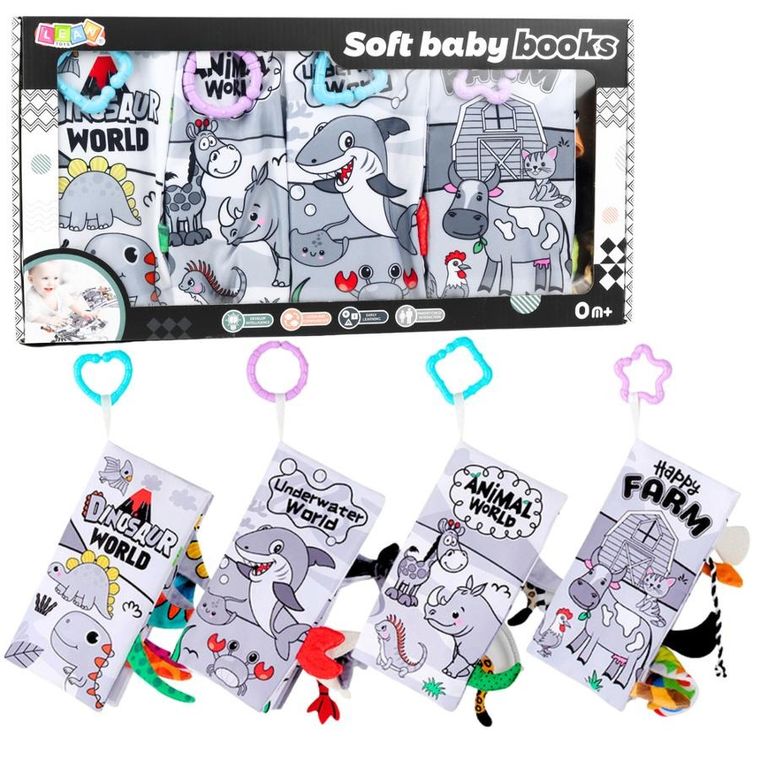 Lean Toys, książeczki miękkie sensoryczne dla malucha, 4 szt.