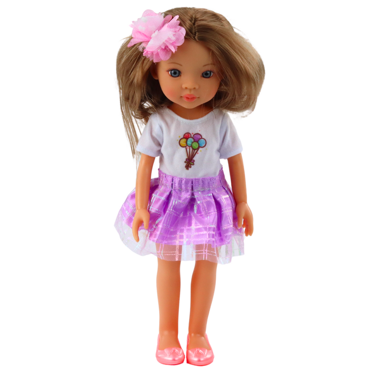 Lean Toys, lalka w fioletowej sukience, 32 cm